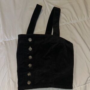 Black Corduroy Button-Up Crop Top